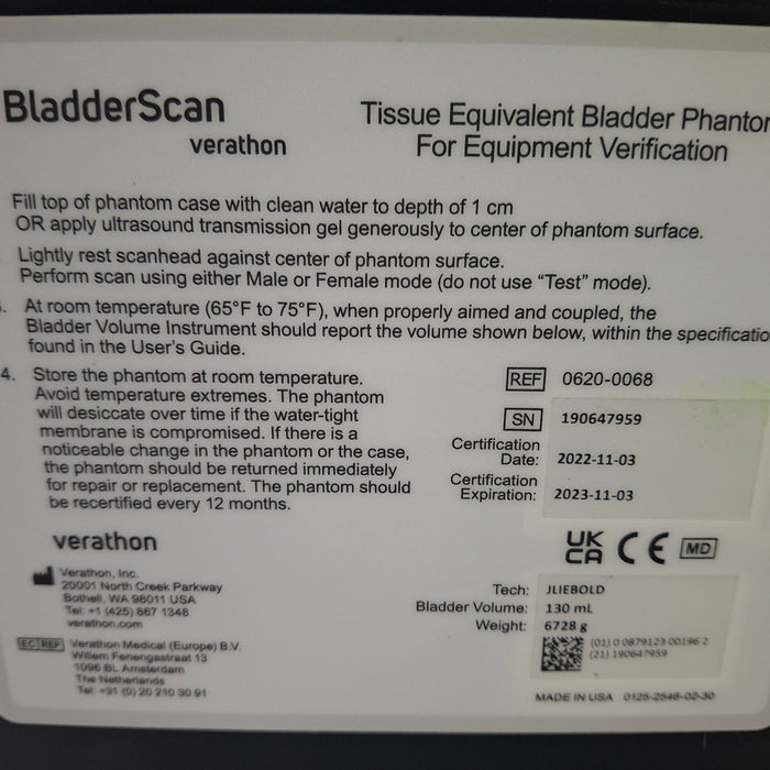 Verathon Medical, Inc Bladderscan 0620-0068 Bladder Phantom
