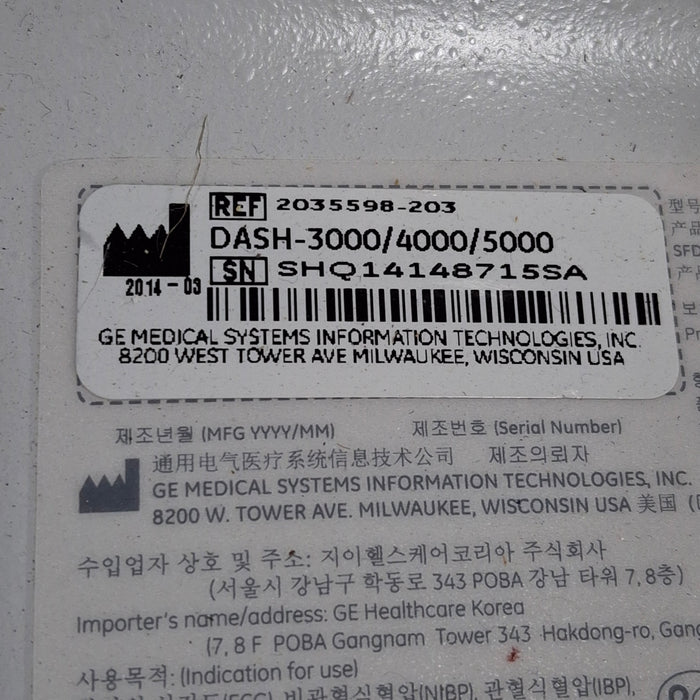 GE Healthcare Dash 4000 - Masimo SpO2 Patient Monitor