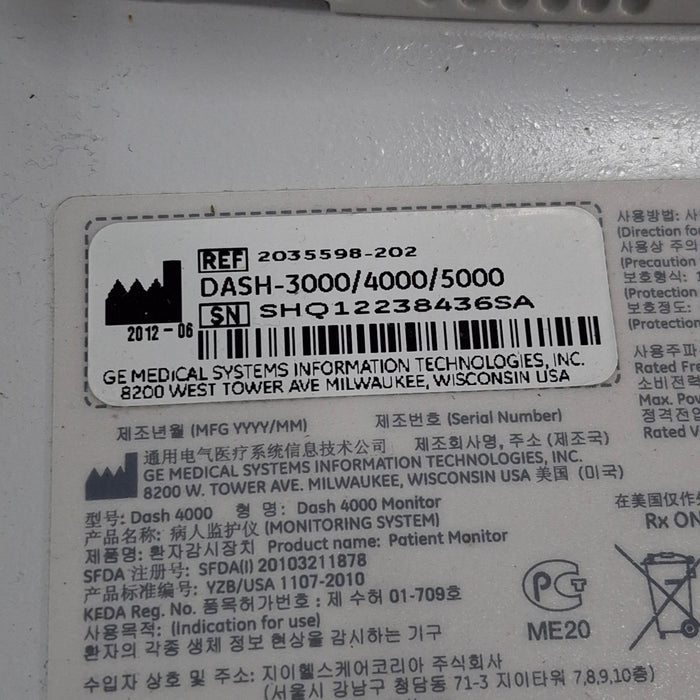 GE Healthcare Dash 4000 - Masimo SpO2 Patient Monitor