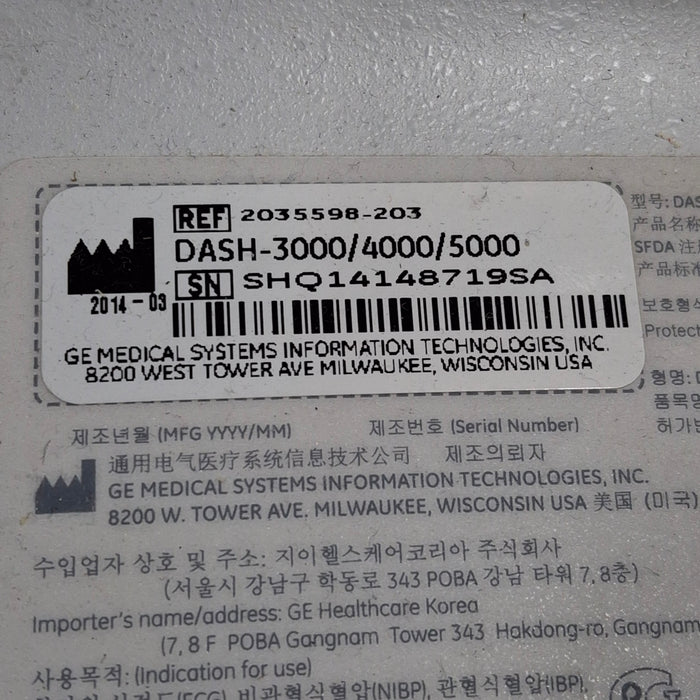 GE Healthcare Dash 4000 - Masimo SpO2 Patient Monitor