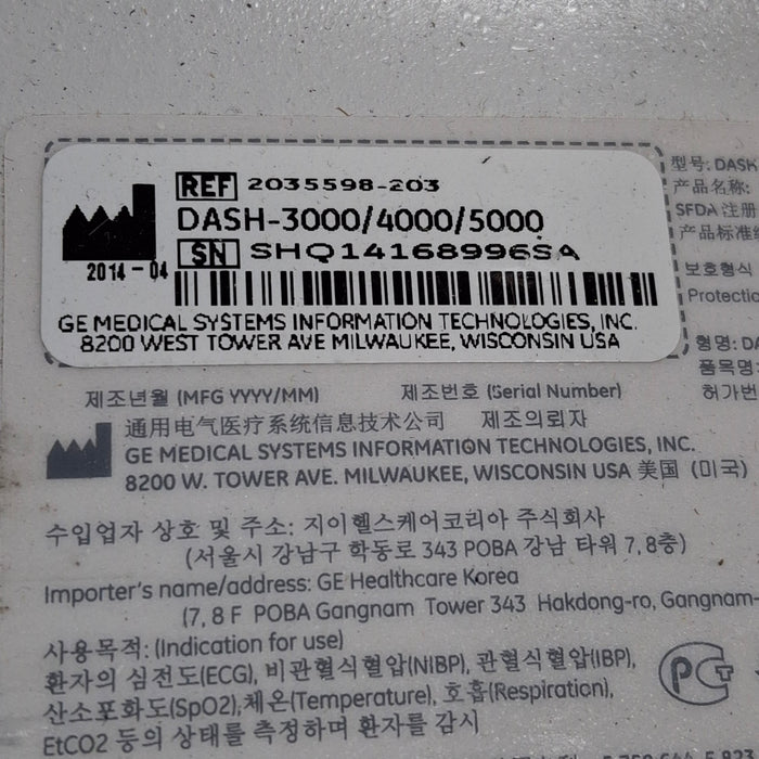 GE Healthcare Dash 4000 - Masimo SpO2 Patient Monitor