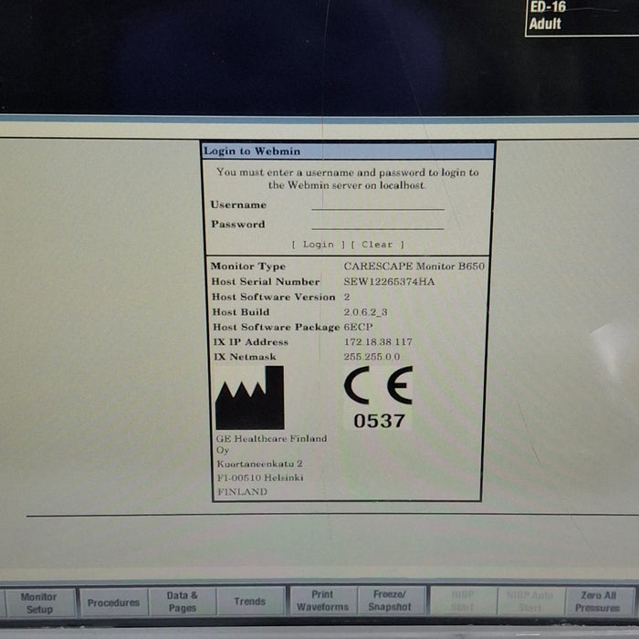 GE Healthcare Carescape B650 Emergency Care Patient Monitor