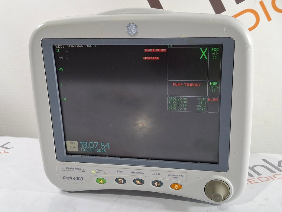 GE Healthcare Dash 4000 - Masimo SpO2 Patient Monitor