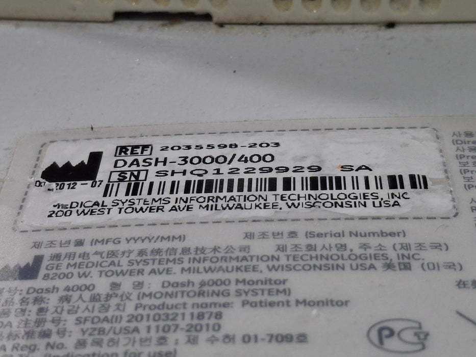 GE Healthcare Dash 4000 - Masimo SpO2 Patient Monitor