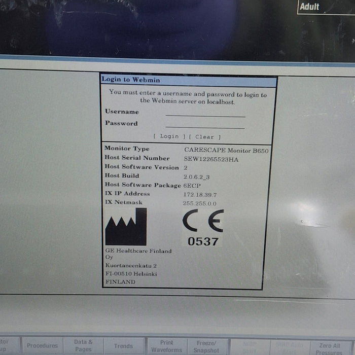GE Healthcare Carescape B650 Emergency Care Patient Monitor