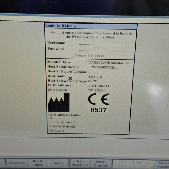 GE Healthcare Carescape B650 Emergency Care Patient Monitor