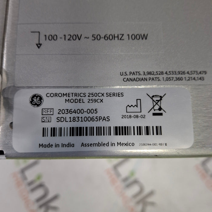 GE Healthcare Corometrics 250cx Series Model 259cx Fetal Monitor