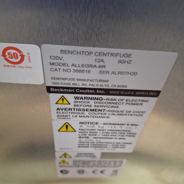 Beckman Coulter Allegra 6R Refrigerated Benchtop Centrifuge