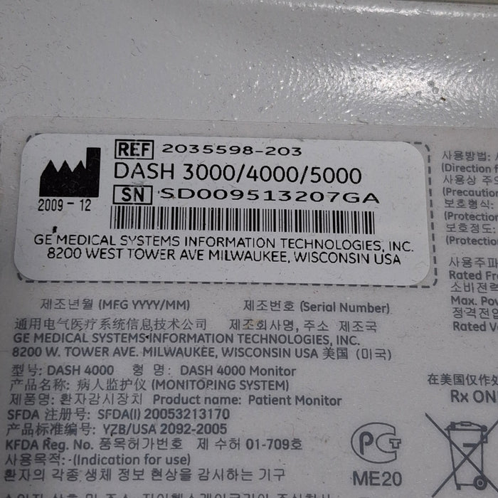 GE Healthcare Dash 4000 - GE/Nellcor SpO2 Patient Monitor