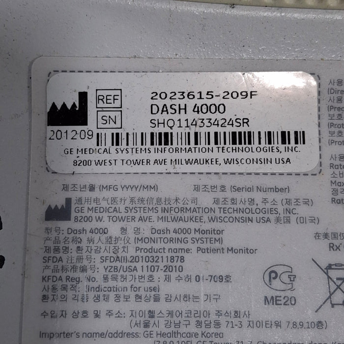 GE Healthcare Dash 4000 - GE/Nellcor SpO2 Patient Monitor