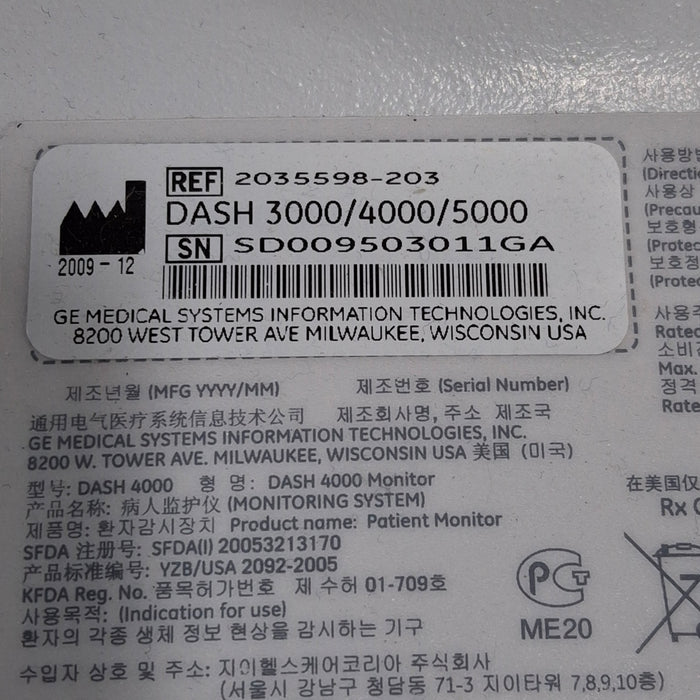 GE Healthcare Dash 4000 - GE/Nellcor SpO2 Patient Monitor