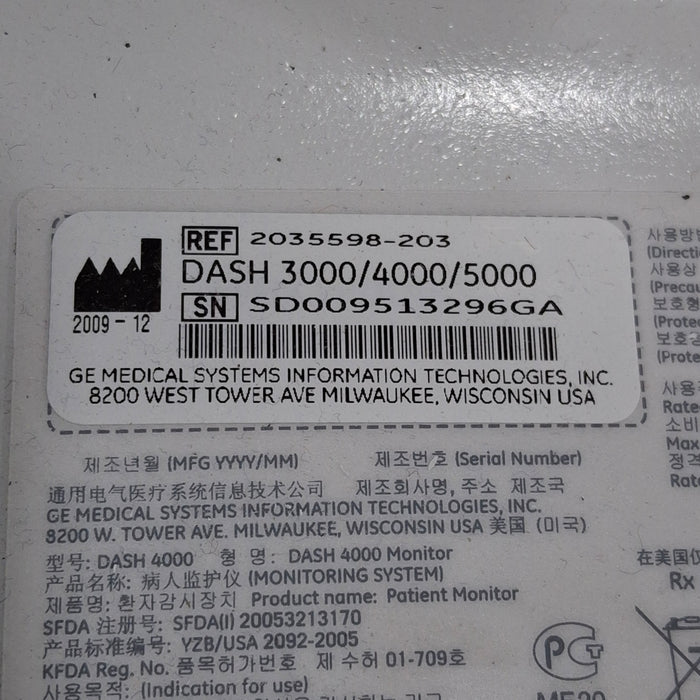 GE Healthcare Dash 4000 - GE/Nellcor SpO2 Patient Monitor