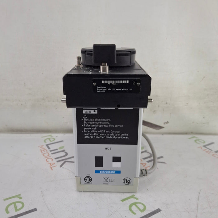 Datex-Ohmeda Datex-Ohmeda Tec 6 Plus Desflurane Vaporizer Anesthesia reLink Medical