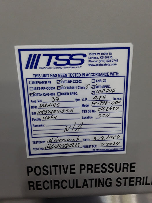 Nuaire NU-PR797-400 Pharmagard Isolator Chamber Glovebox