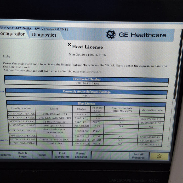 GE Healthcare Carescape B450 Critical Care Patient Monitor