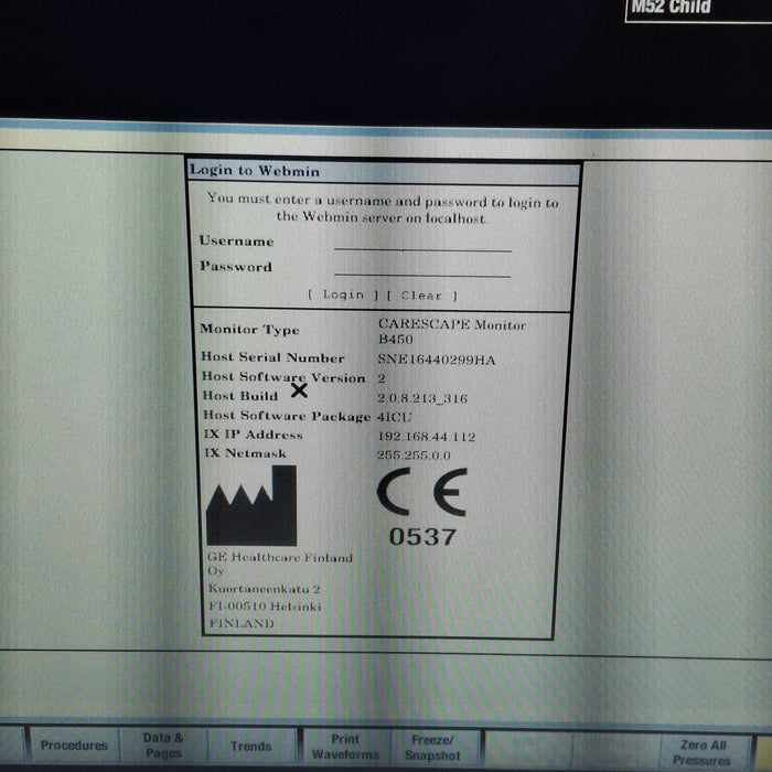 GE Healthcare Carescape B450 Critical Care Patient Monitor