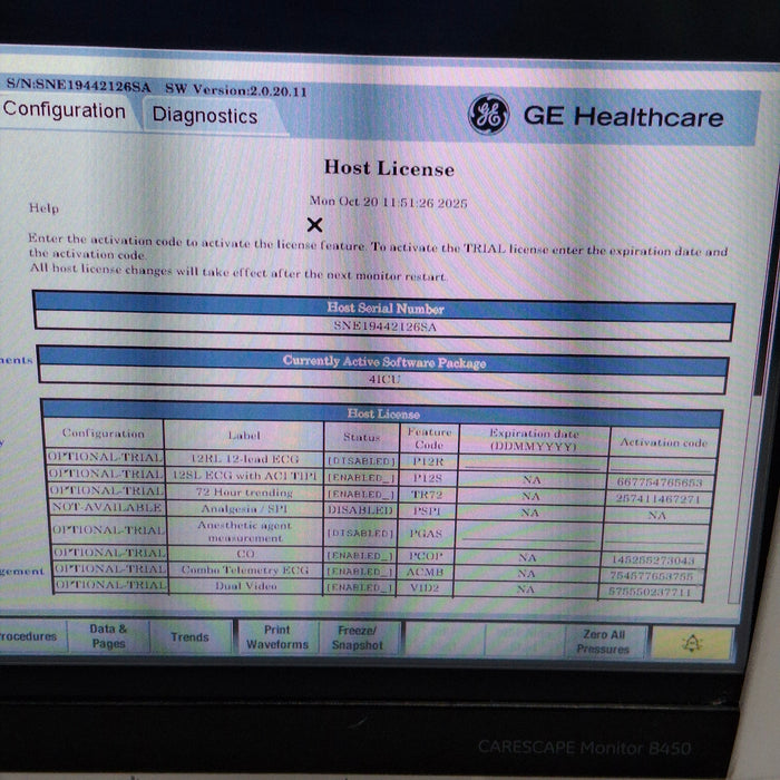 GE Healthcare Carescape B450 Critical Care Patient Monitor