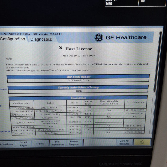 GE Healthcare Carescape B450 Critical Care Patient Monitor