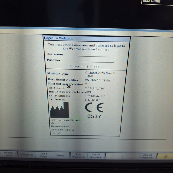 GE Healthcare Carescape B450 Critical Care Patient Monitor