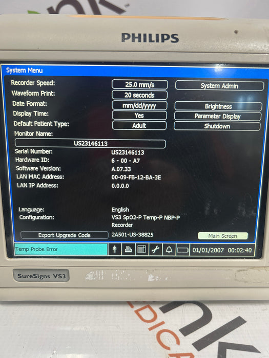 Philips Suresigns VS3 Vital Signs Monitor