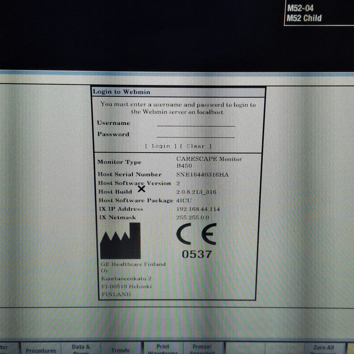 GE Healthcare Carescape B450 Critical Care Patient Monitor