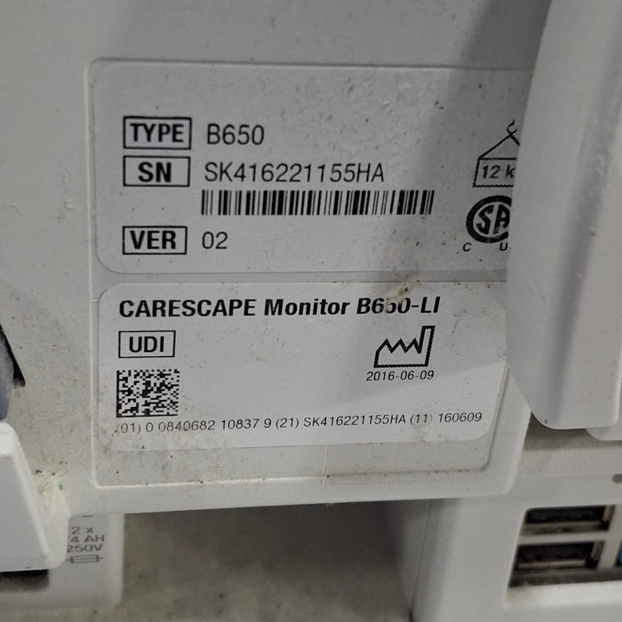 GE Healthcare Carescape B650 Critical Care Patient Monitor