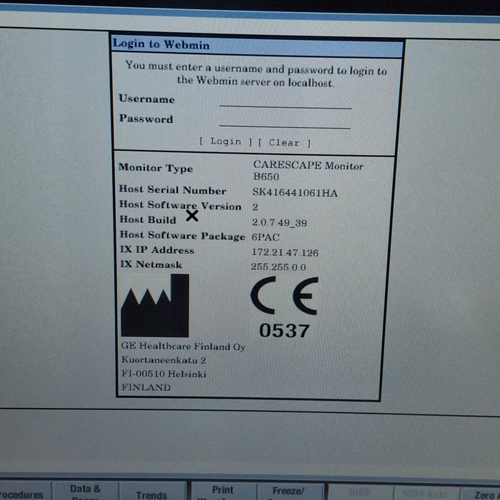 GE Healthcare Carescape B650 Post Anesthesia Care Patient Monitor