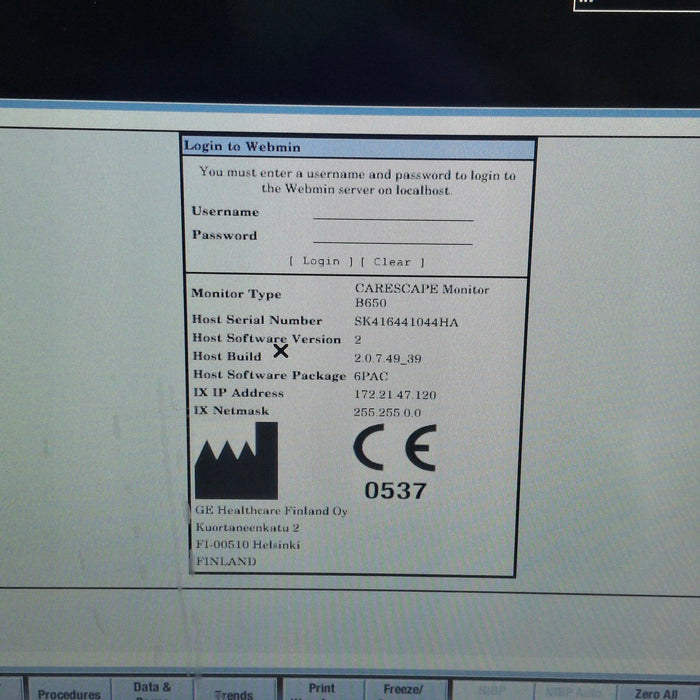 GE Healthcare Carescape B650 Post Anesthesia Care Patient Monitor