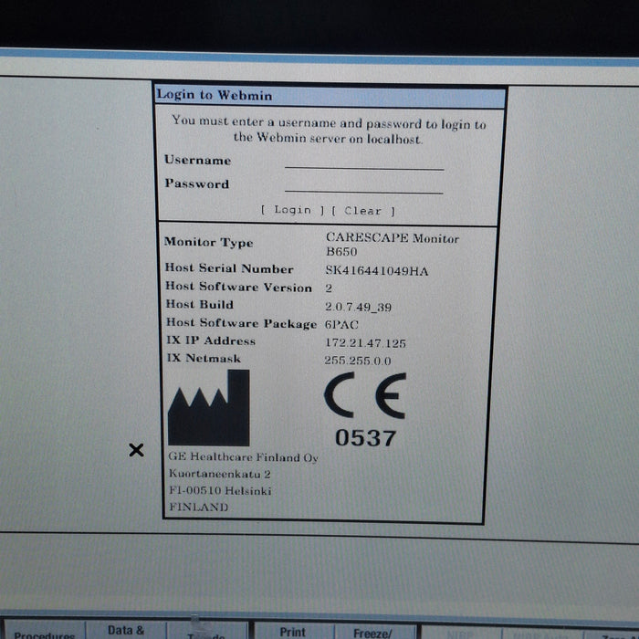 GE Healthcare Carescape B650 Post Anesthesia Care Patient Monitor