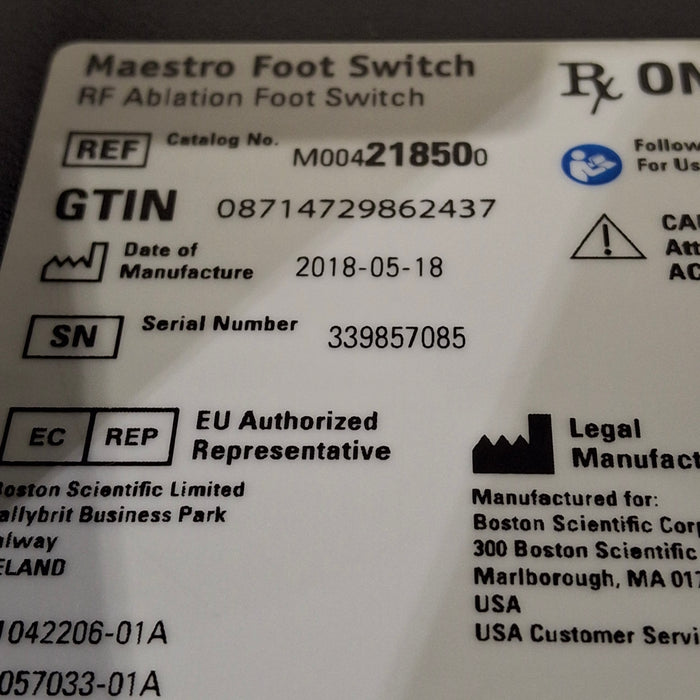 Boston Scientific 21850 Maestro RF Ablation Foot Switch Accessory