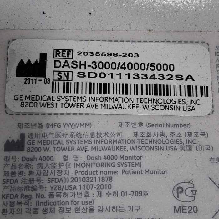 GE Healthcare Dash 4000 - GE/Nellcor SpO2 Patient Monitor