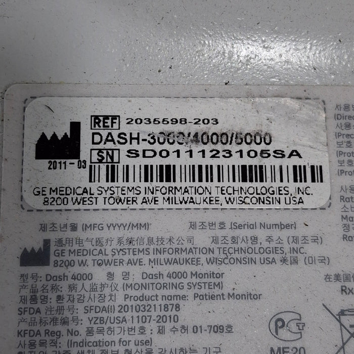 GE Healthcare Dash 4000 - GE/Nellcor SpO2 Patient Monitor