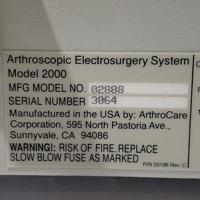 ArthroCare Corporation Coblator System 2000 Plasma Surgery System