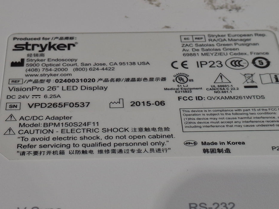 Stryker VisionPro 26" LED Display Monitor