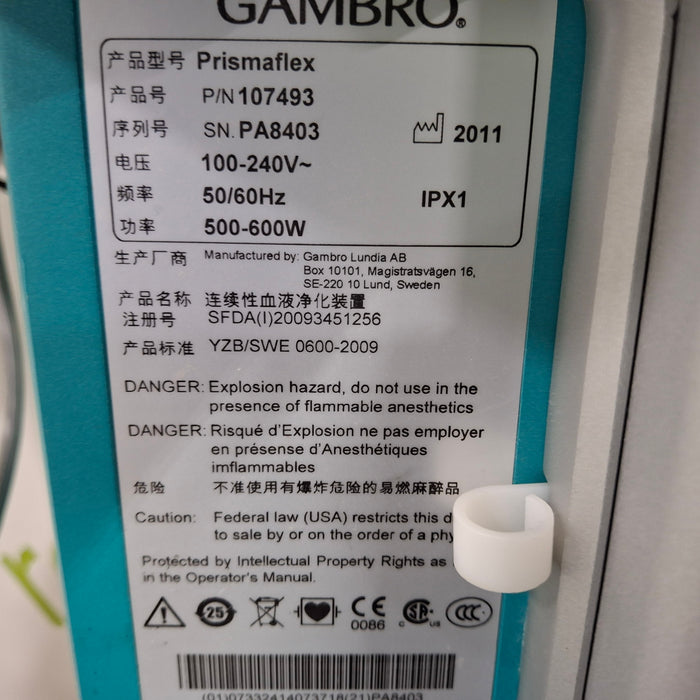 Gambro Prismaflex Dialysis Machine