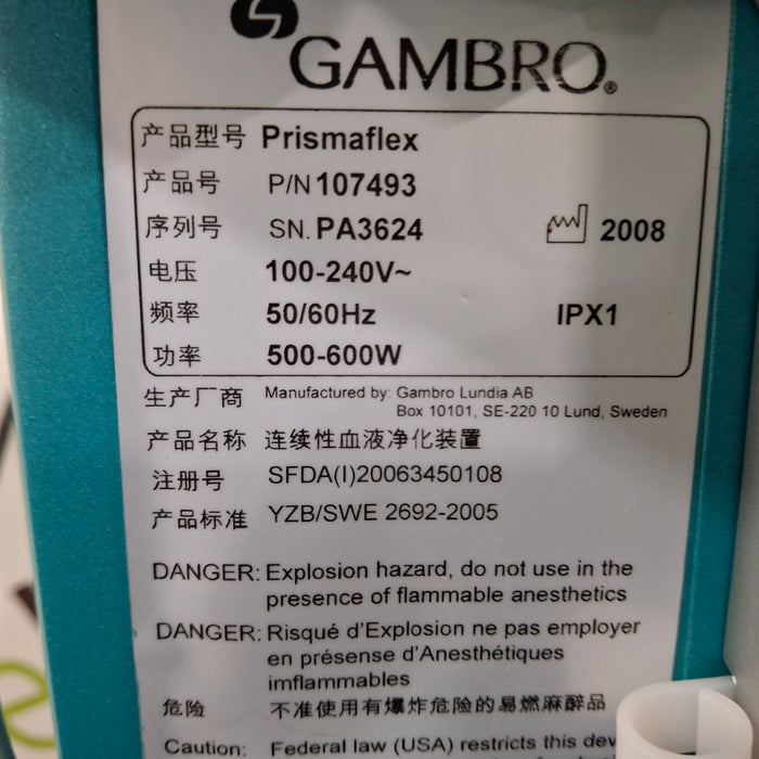 Gambro Prismaflex Dialysis Machine
