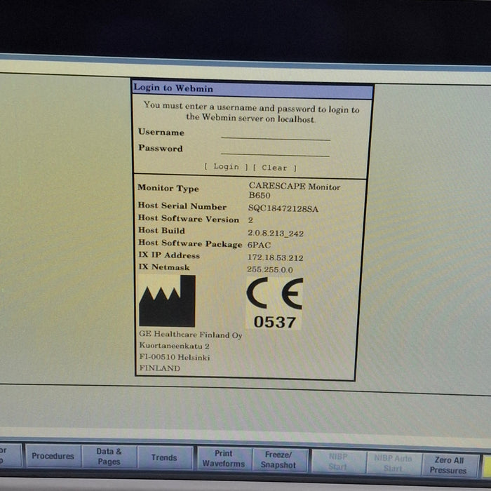 GE Healthcare Carescape B650 Post Anesthesia Care Patient Monitor