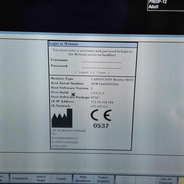 GE Healthcare Carescape B650 Post Anesthesia Care Patient Monitor