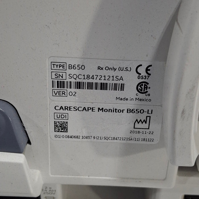 GE Healthcare Carescape B650 Post Anesthesia Care Patient Monitor