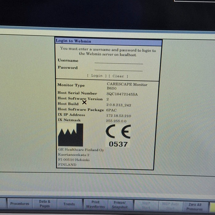 GE Healthcare Carescape B650 Anesthesia Care Patient Monitor