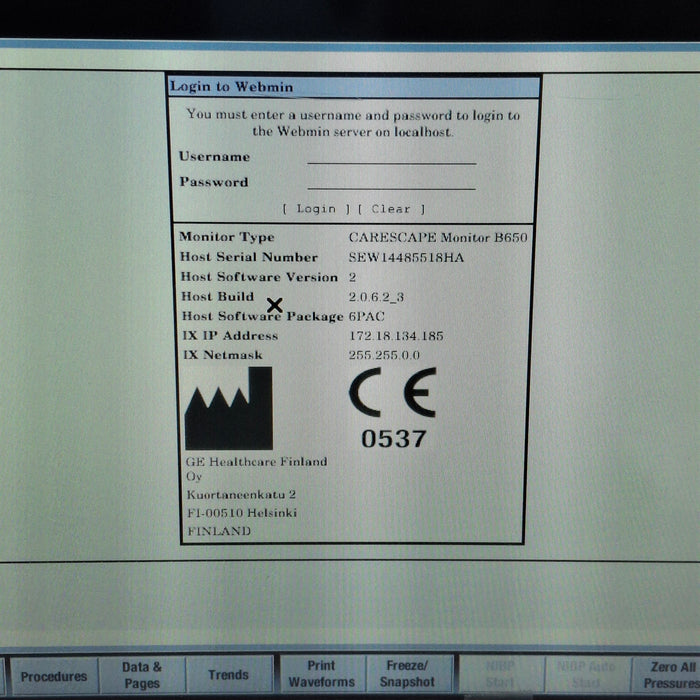 GE Healthcare Carescape B650 Post Anesthesia Care Patient Monitor