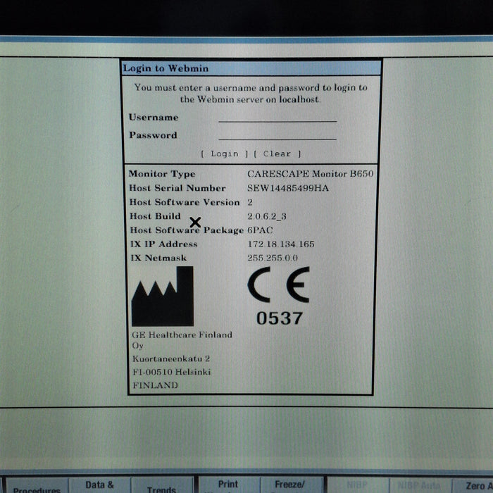 GE Healthcare Carescape B650 Post Anesthesia Care Patient Monitor