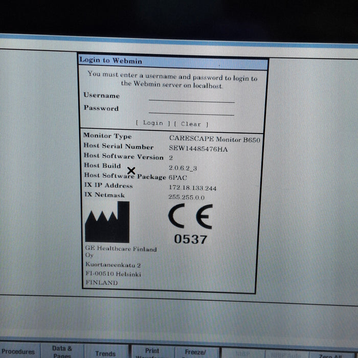 GE Healthcare Carescape B650 Post Anesthesia Care Patient Monitor