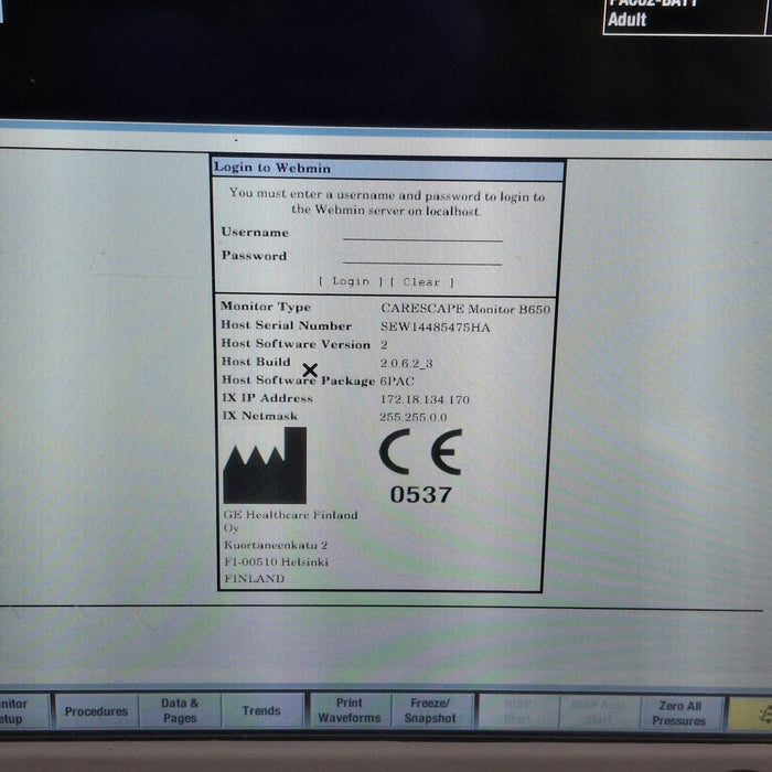 GE Healthcare Carescape B650 Post Anesthesia Care Patient Monitor
