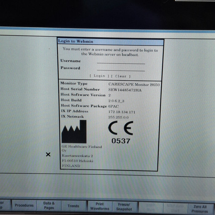 GE Healthcare Carescape B650 Post Anesthesia Care Patient Monitor