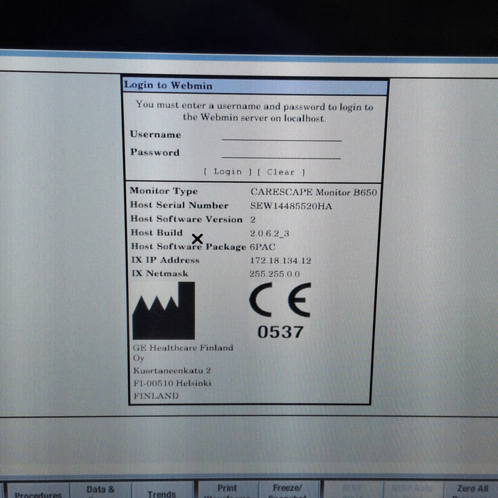GE Healthcare Carescape B650 Post Anesthesia Care Patient Monitor