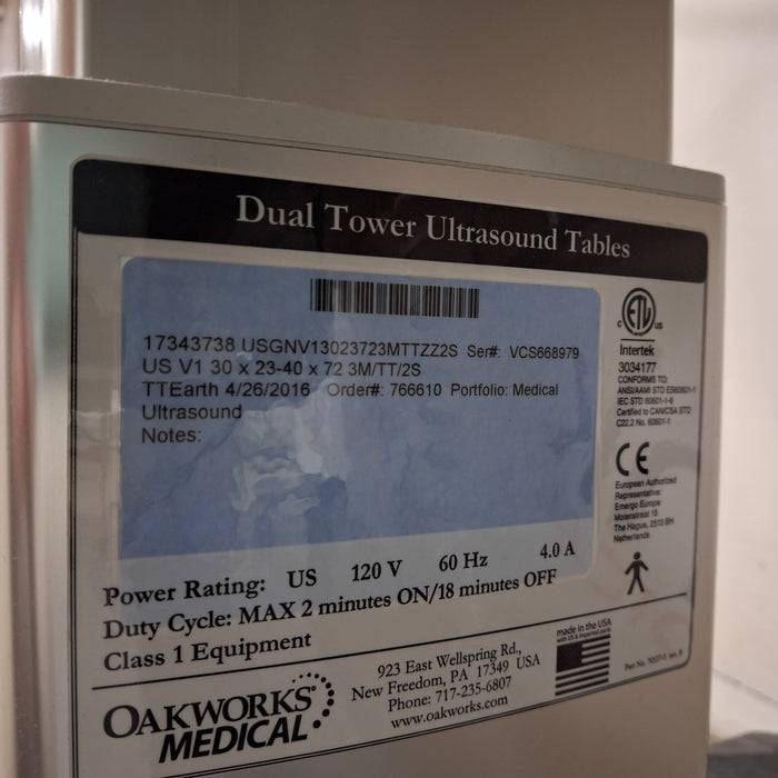 Oakworks Dual Tower Ultrasound Table