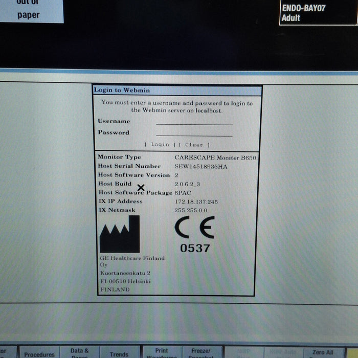 GE Healthcare Carescape B650 Post Anesthesia Care Patient Monitor
