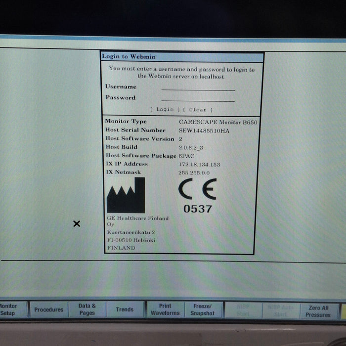 GE Healthcare Carescape B650 Post Anesthesia Care Patient Monitor