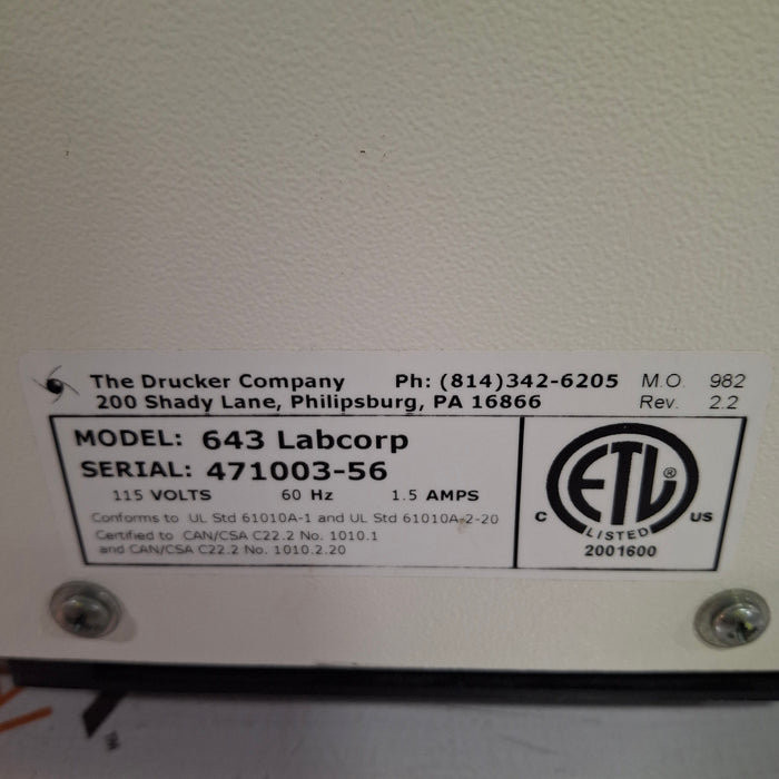 Drucker Diagnostics 643 Labcorp Centrifuge